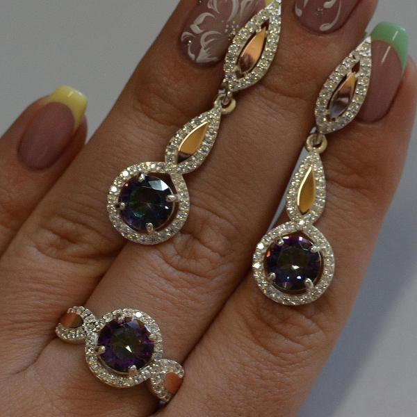 Серебряный комплект с золотыми пластинками