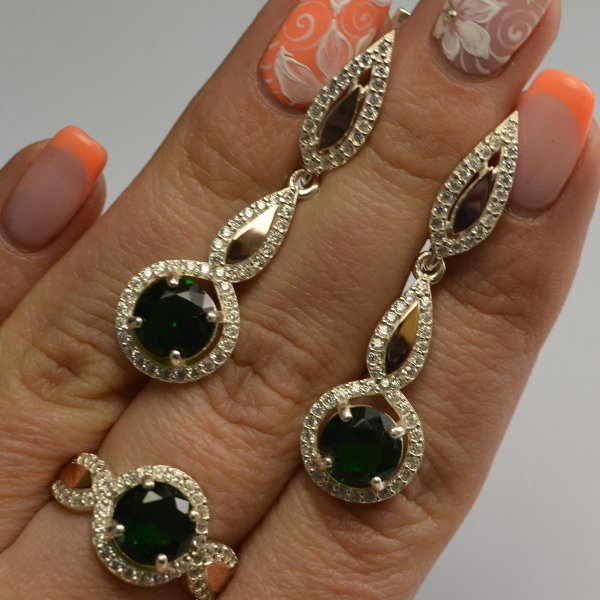 Серебряный комплект с золотыми пластинками