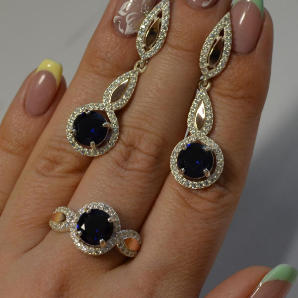 Серебряный комплект с золотыми пластинками