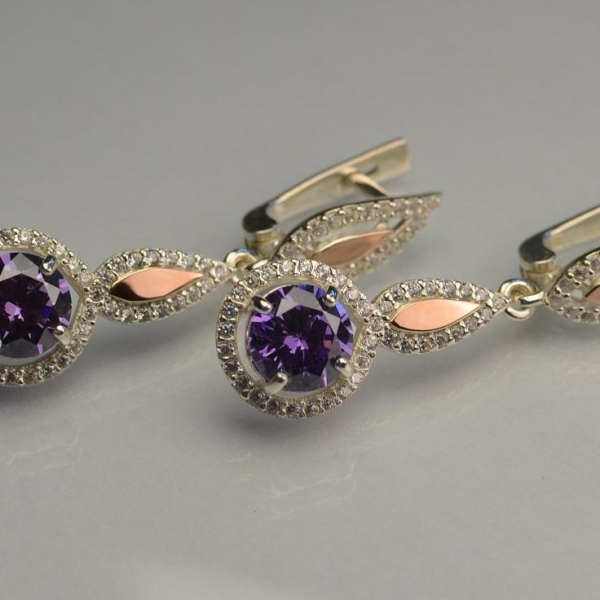 Срібні сережки з золотими пластинками