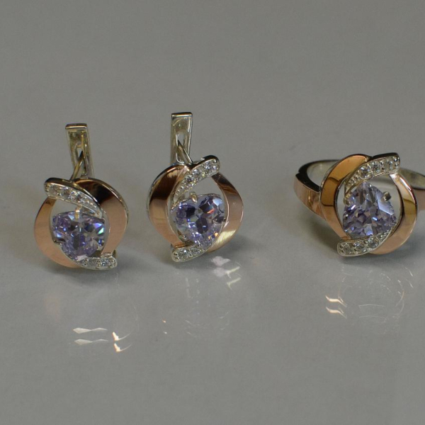 Серебряный набор кольцо и серьги