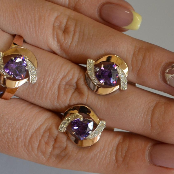 Серебряный набор кольцо и серьги