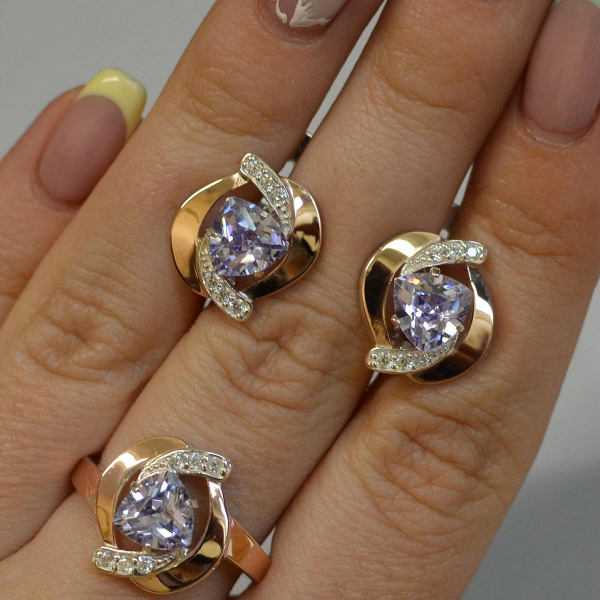 Серебряный набор кольцо и серьги