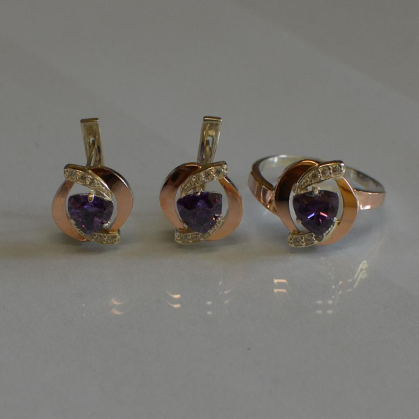 Серебряный набор кольцо и серьги