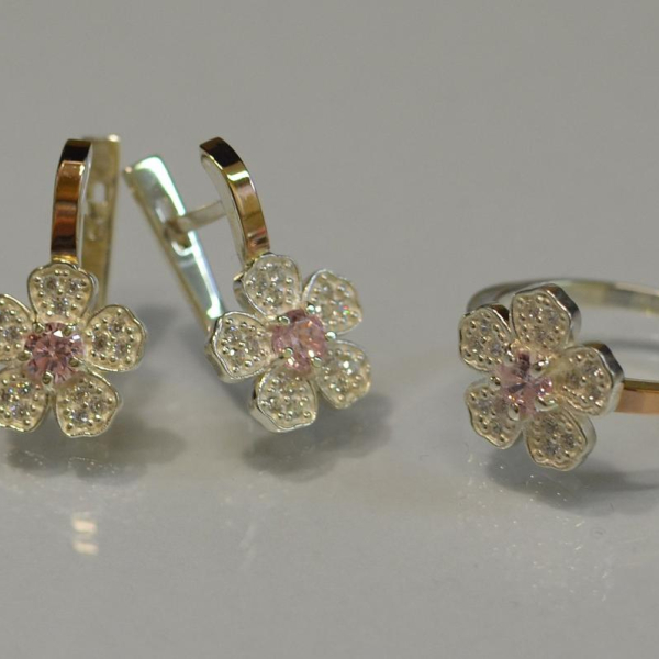 Набір срібний з золотими пластинами