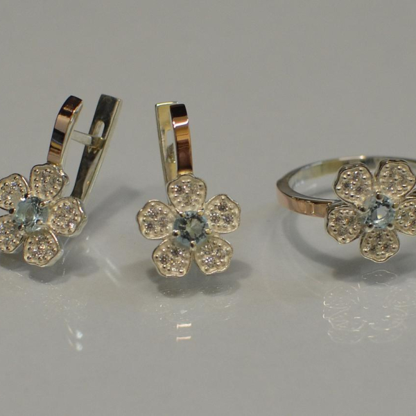 Набір срібний з золотими пластинами