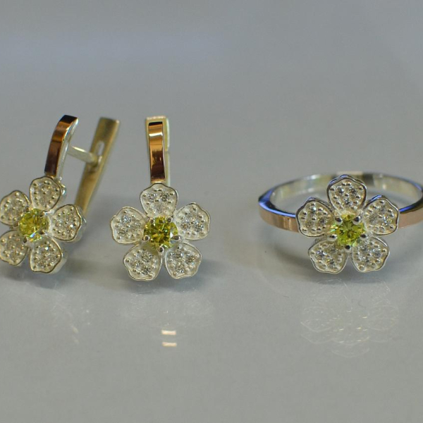 Набір срібний з золотими пластинами