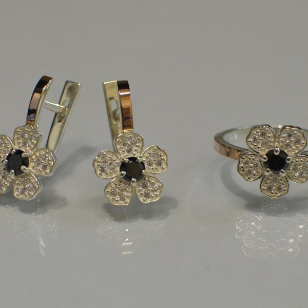 Набір срібний з золотими пластинами