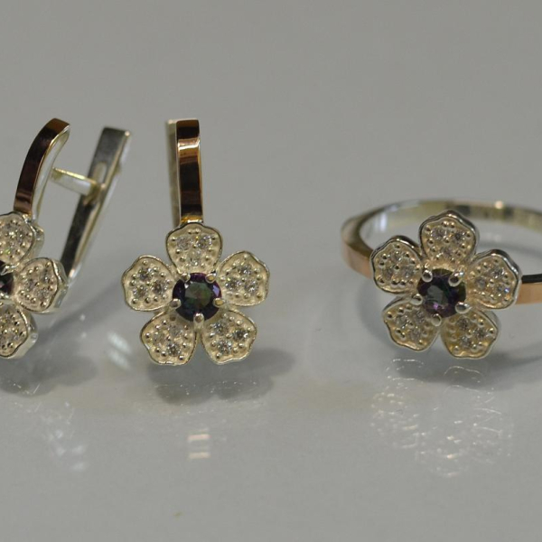 Набір срібний з золотими пластинами