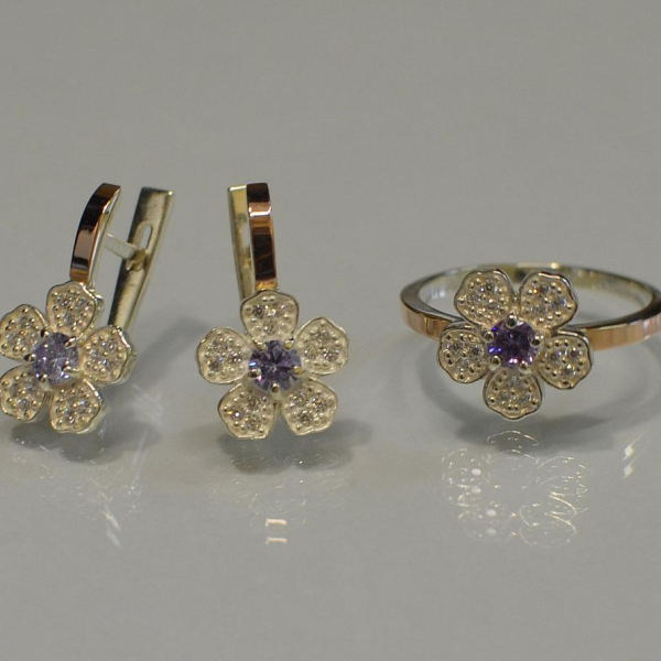 Набір срібний з золотими пластинами