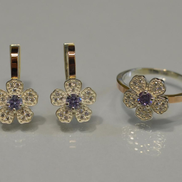 Набір срібний з золотими пластинами