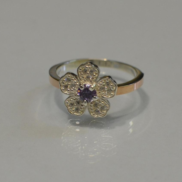 Каблучка срібна з золотими пластинами