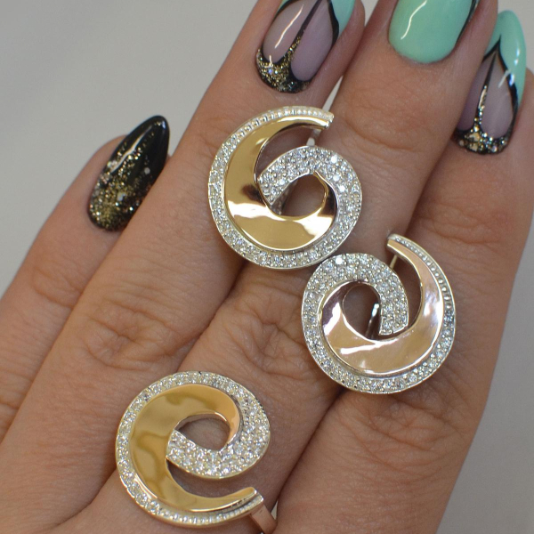 Гарнітур срібний з золотом