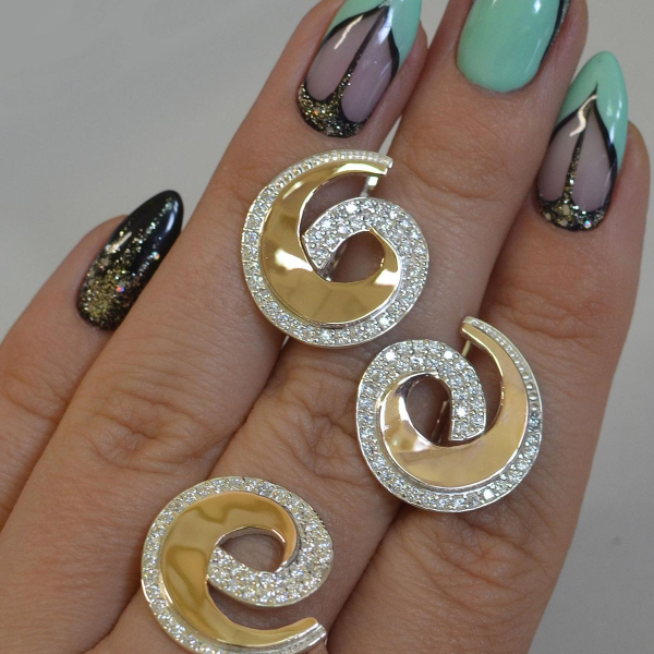 Гарнітур срібний з золотом