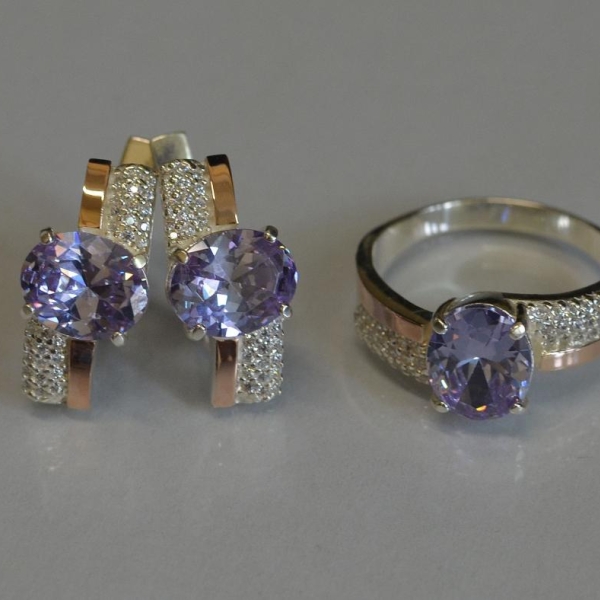 Набор серебряный с золотыми пластинами и фианитами