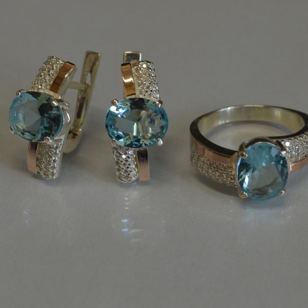 Набор серебряный с золотыми пластинами и фианитами