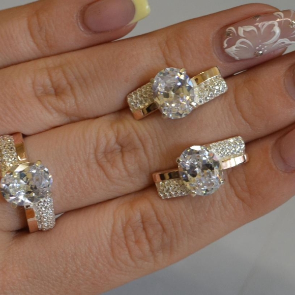 Набор серебряный с золотыми пластинами и фианитами