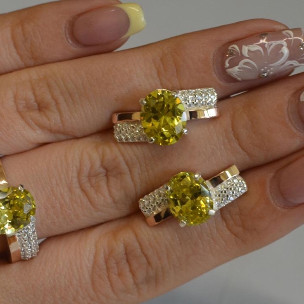 Набор серебряный с золотыми пластинами и фианитами