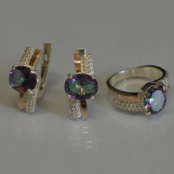 Набор серебряный с золотыми пластинами и фианитами