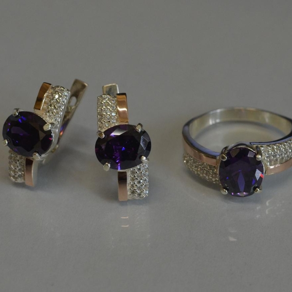 Набор серебряный с золотыми пластинами и фианитами