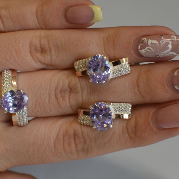 Набор серебряный с золотыми пластинами и фианитами