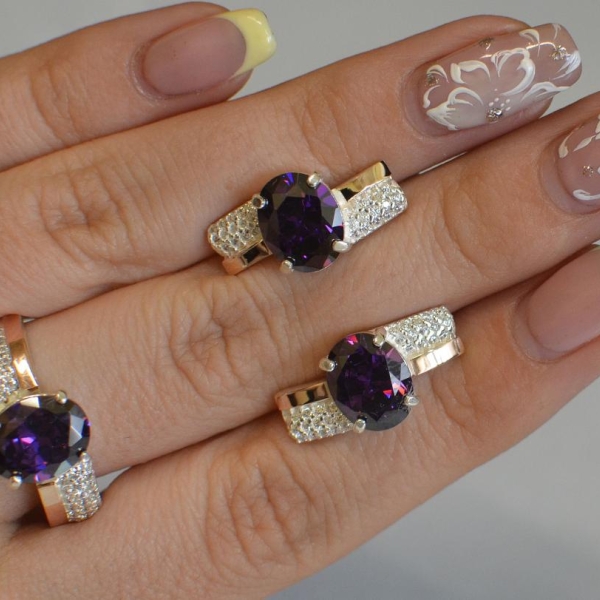 Набор серебряный с золотыми пластинами и фианитами