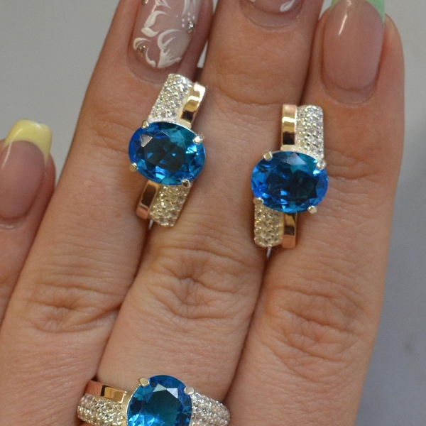 Набор серебряный с золотыми пластинами и фианитами