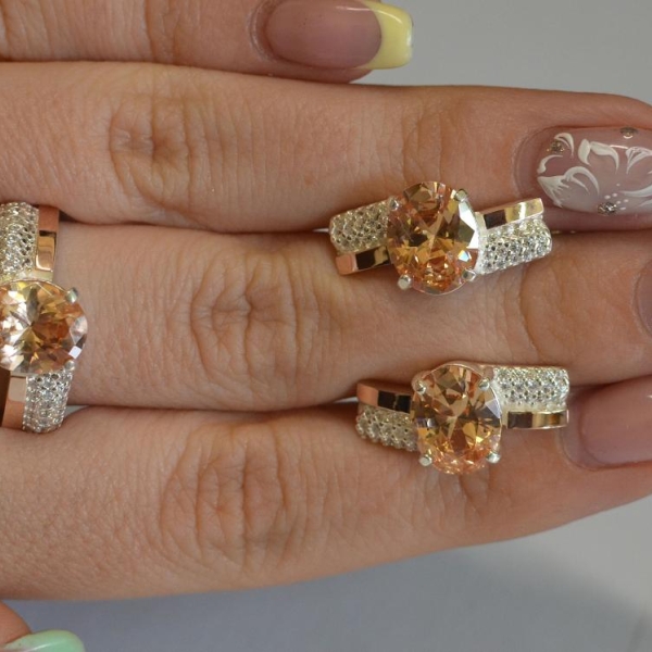 Набор серебряный с золотыми пластинами и фианитами