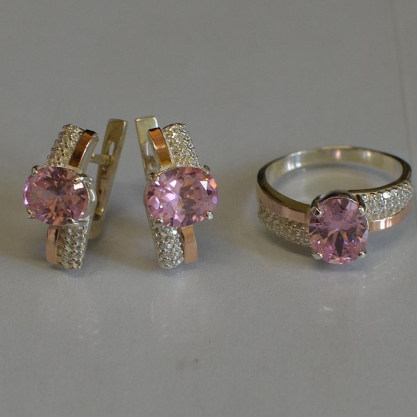 Набор серебряный с золотыми пластинами и фианитами