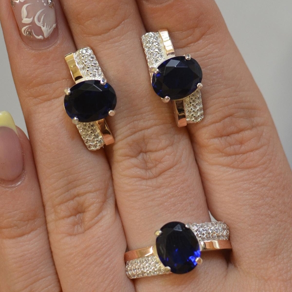 Набор серебряный с золотыми пластинами и фианитами