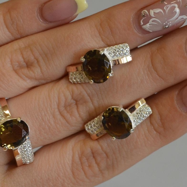 Набор серебряный с золотыми пластинами и фианитами