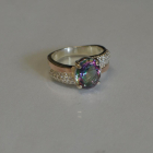 Каблучка срібна з золотими пластинами і фіанітами