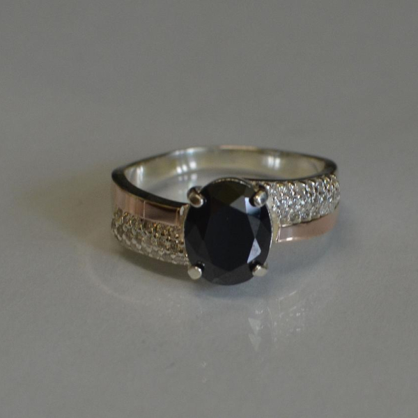 Каблучка срібна з золотими пластинами і фіанітами