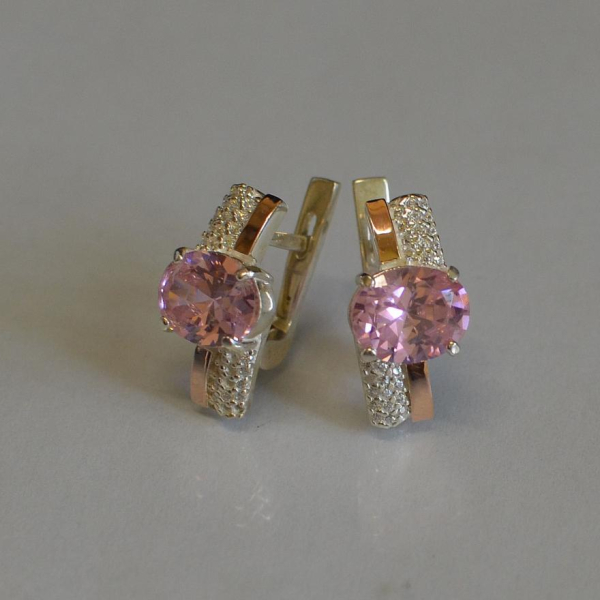 Срібні сережки з золотими пластинами і фіанітами