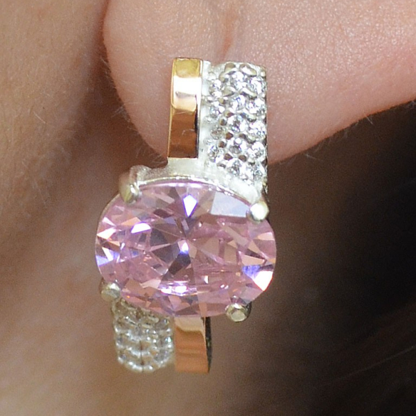 Срібні сережки з золотими пластинами і фіанітами