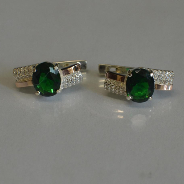 Срібні сережки з золотими пластинами і фіанітами