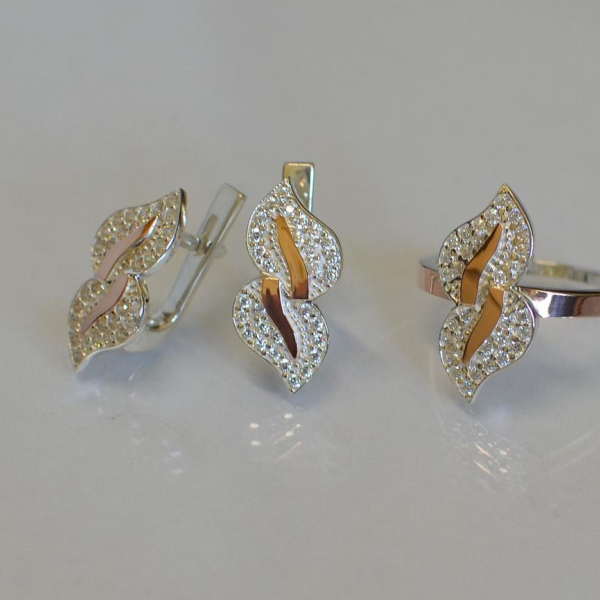 Набор кольцо и серьги серебряные