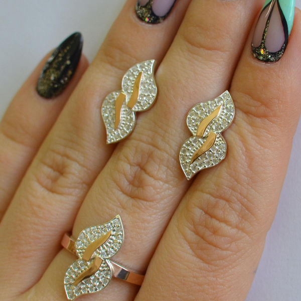 Набор кольцо и серьги серебряные