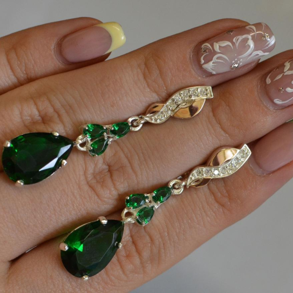 Сережки срібні з золотими пластинами і фіанітами