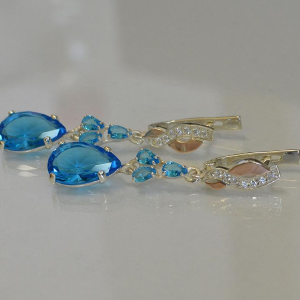 Сережки срібні з золотими пластинами і фіанітами