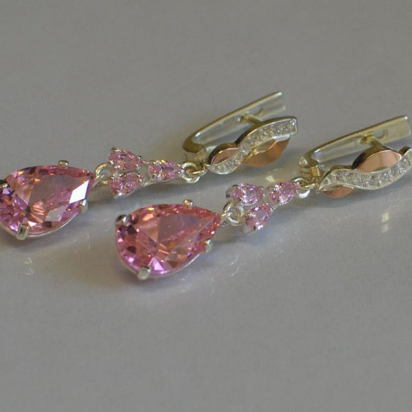 Сережки срібні з золотими пластинами і фіанітами