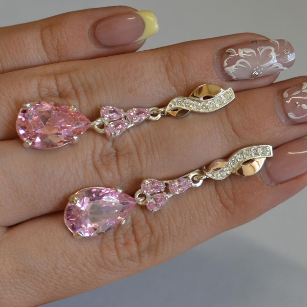 Сережки срібні з золотими пластинами і фіанітами