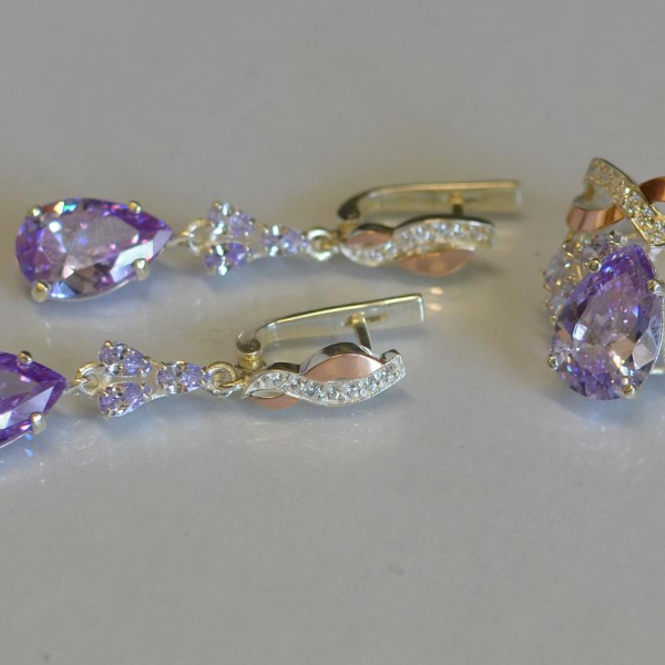 Сережки срібні з золотими пластинами і фіанітами