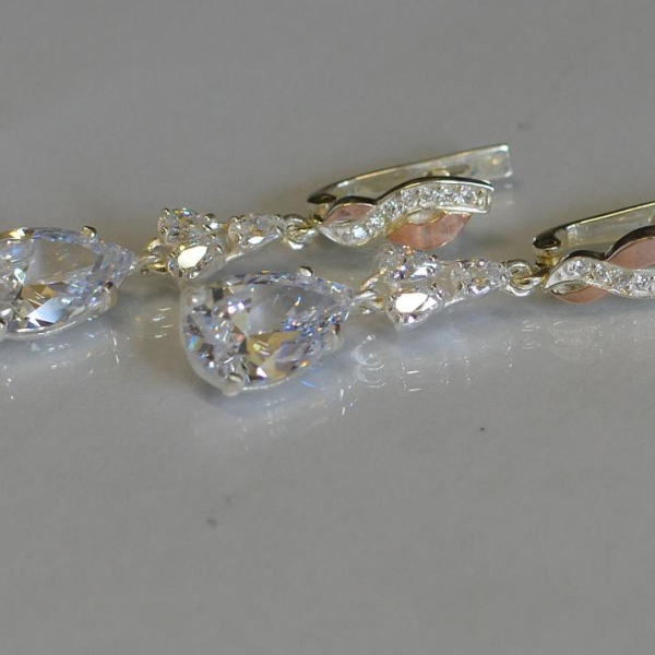 Сережки срібні з золотими пластинами і фіанітами