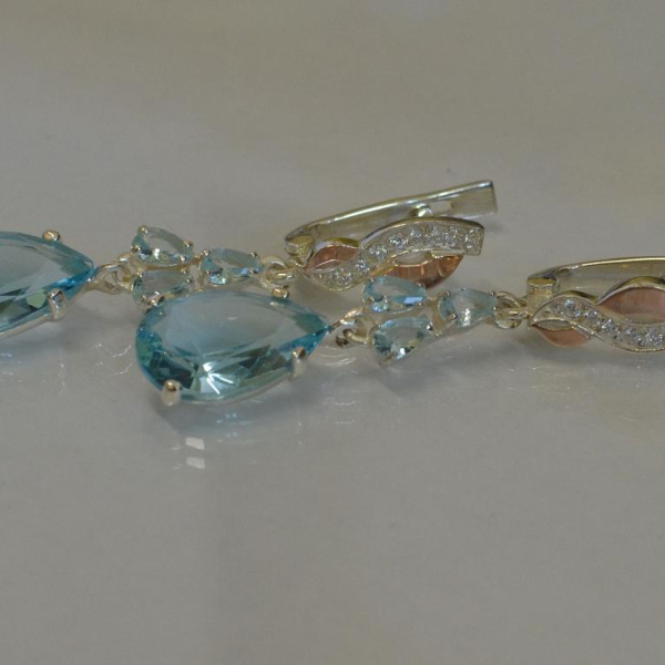 Сережки срібні з золотими пластинами і фіанітами