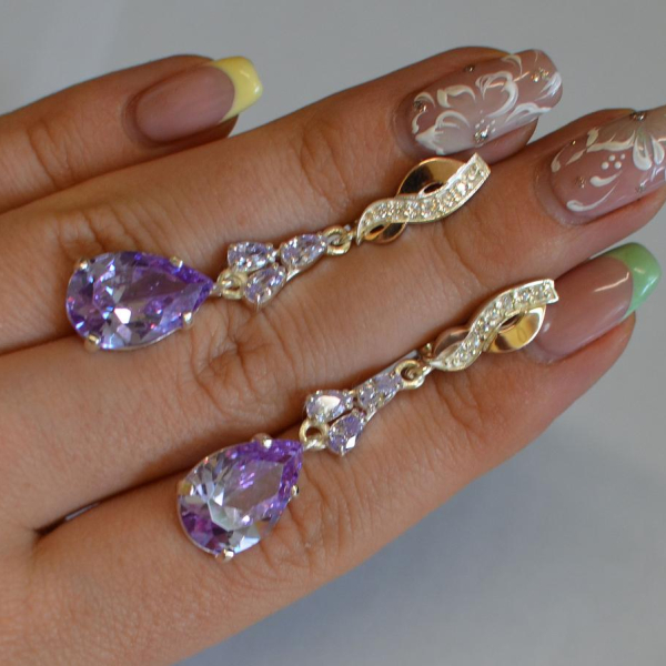 Сережки срібні з золотими пластинами і фіанітами