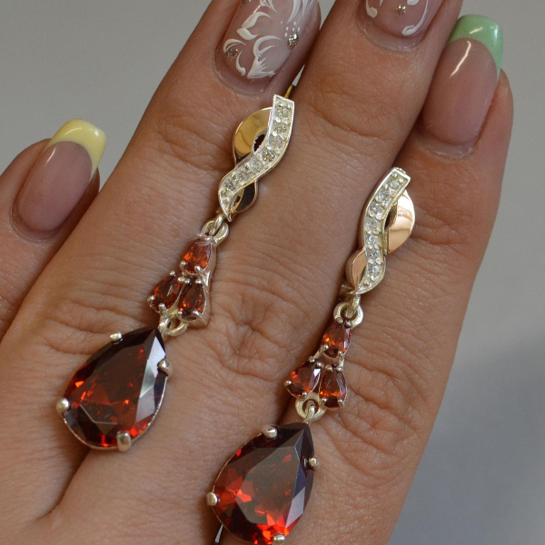 Сережки срібні з золотими пластинами і фіанітами