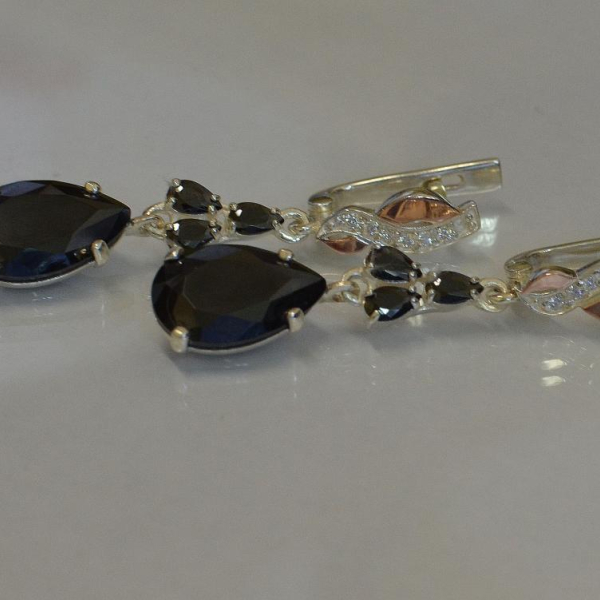 Сережки срібні з золотими пластинами і фіанітами