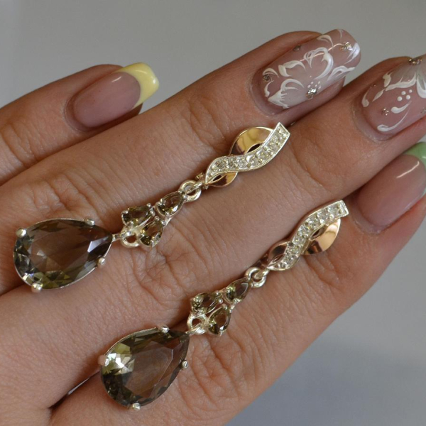 Сережки срібні з золотими пластинами і фіанітами