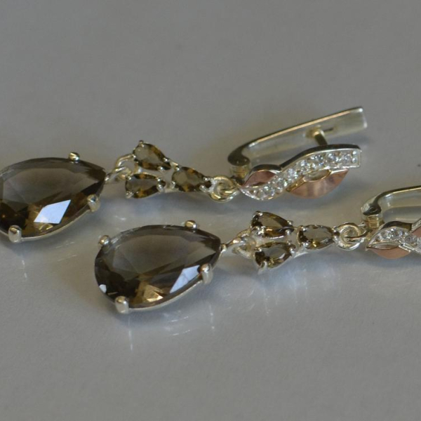 Сережки срібні з золотими пластинами і фіанітами